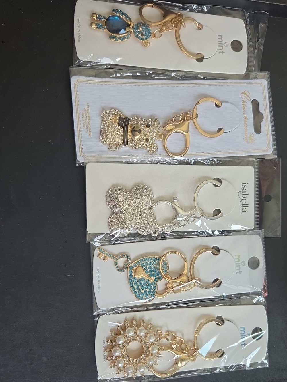 Rhinestone Bling Trendy Keychain Charms Set Of 5